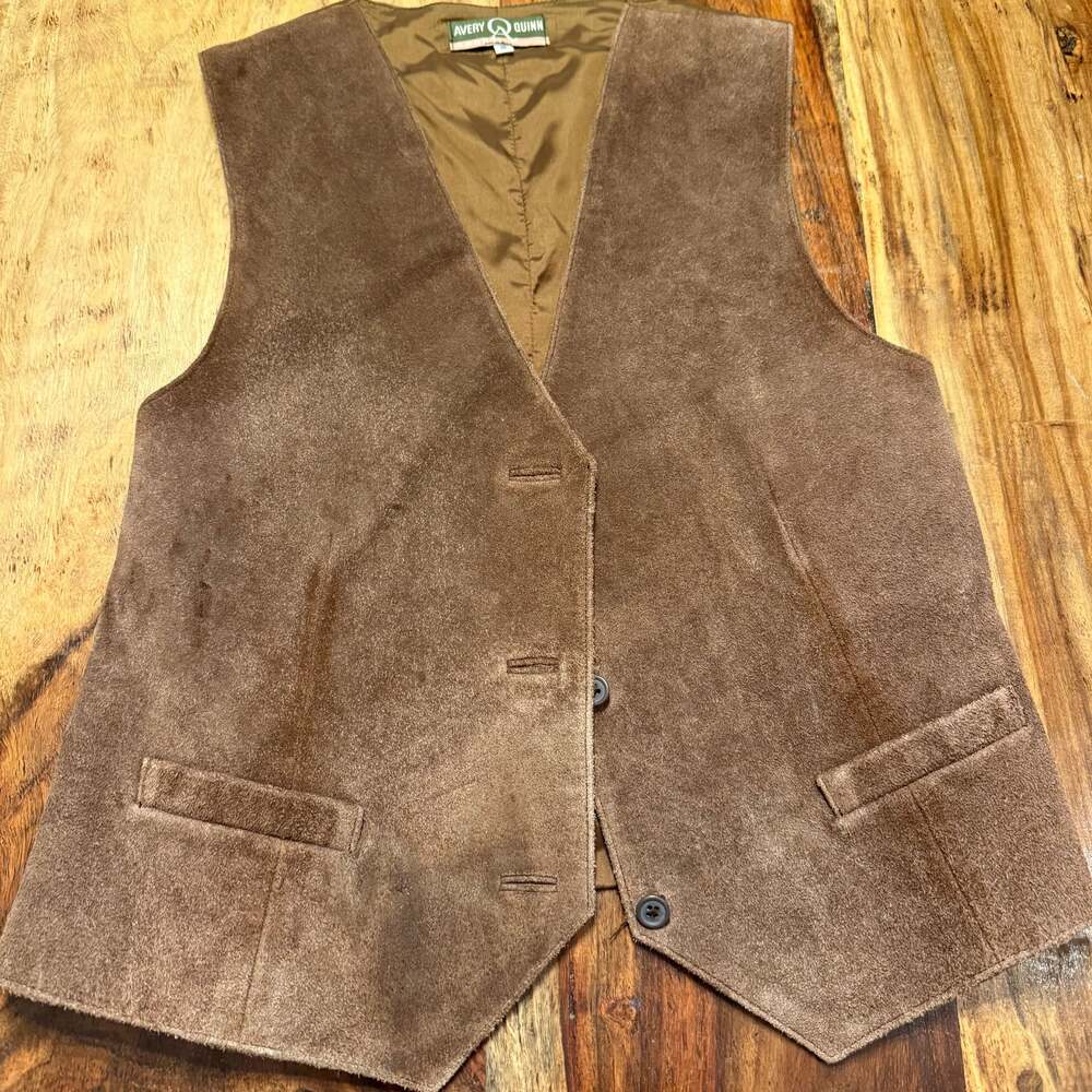 Vintage Brown Suede Leather Button Up Vest Western Size M?